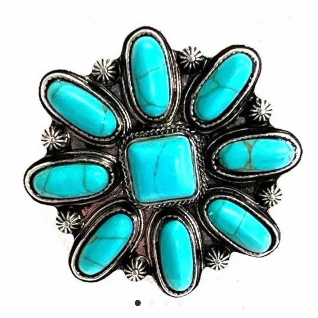 Turquoise And Silver Floral Brooch